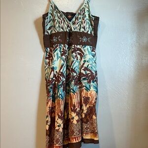 Raya Sun Floral Blue and Brown Maxi Dress
